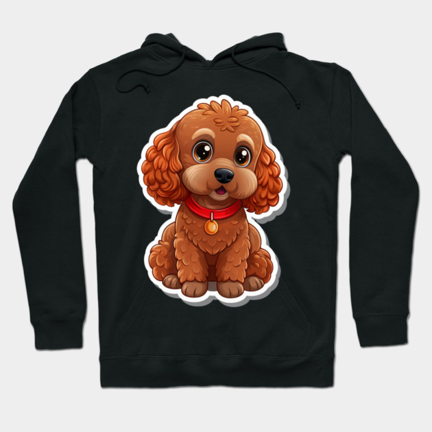 Fluffy Toy Poodle Sticker – Cute Brown Dog with Red Leash for Pet Lovers Hoodie by IamActiveDog