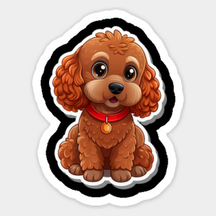 Fluffy Toy Poodle Sticker – Cute Brown Dog with Red Leash for Pet Lovers Magnet