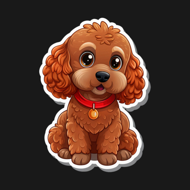 Fluffy Toy Poodle Sticker – Cute Brown Dog with Red Leash for Pet Lovers by IamActiveDog