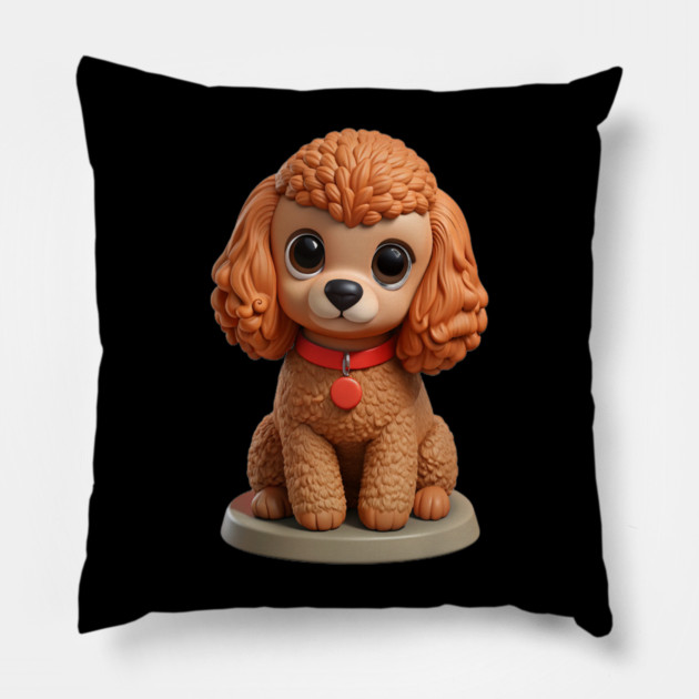Toy Poodle Cozy Pet – Brown with Leash in Peaceful Garden Mood Pillow by IamActiveDog