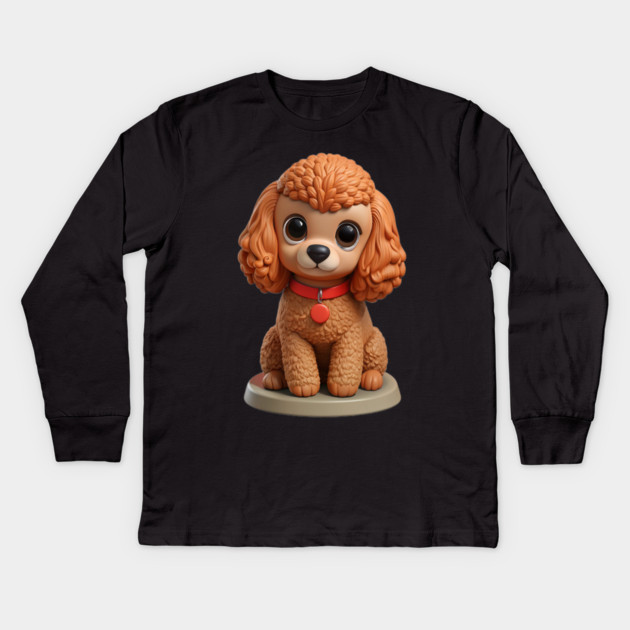 Toy Poodle Cozy Pet – Brown with Leash in Peaceful Garden Mood Kids Long Sleeve T-Shirt by IamActiveDog