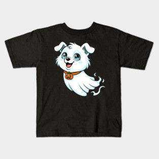 Cute Ghost Dog with Pumpkin Collar – Adorable Halloween Design Kids T-Shirt