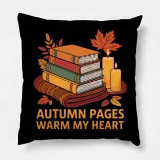 Autumn Books and Candlelight Cozy Vibes Book Lovers Pillow