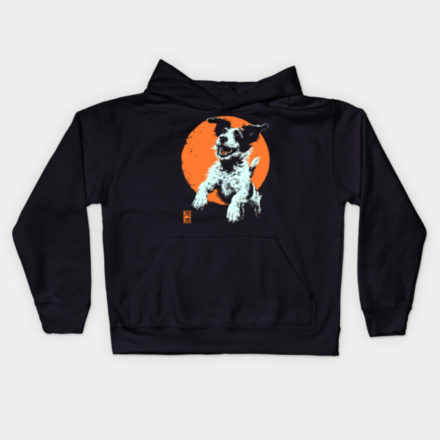 Retro Happy Dog - Ukiyo-e Jack Russell Terrier Art Kids Hoodie by TuncGK