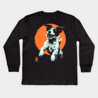 Retro Happy Dog - Ukiyo-e Jack Russell Terrier Art Kids Long Sleeve T-Shirt