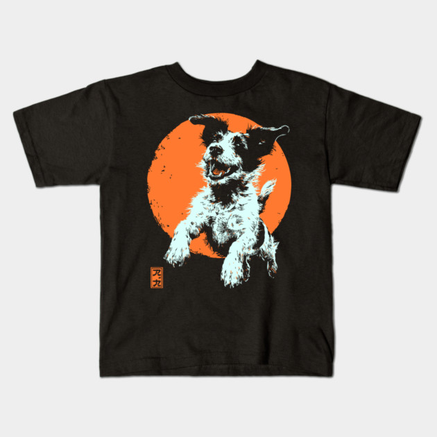 Retro Happy Dog - Ukiyo-e Jack Russell Terrier Art Kids T-Shirt by TuncGK