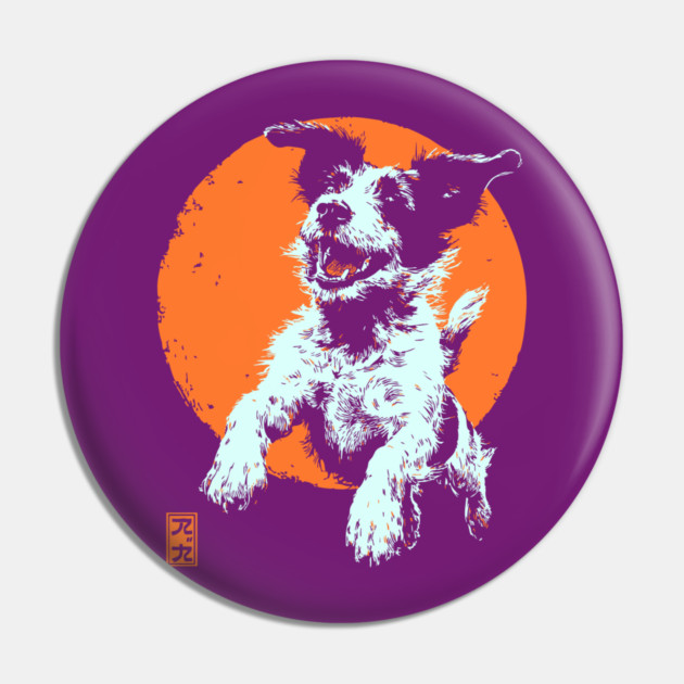 Retro Happy Dog - Ukiyo-e Jack Russell Terrier Art Pin by TuncGK