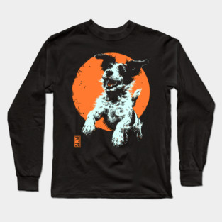 Retro Happy Dog - Ukiyo-e Jack Russell Terrier Art Long Sleeve T-Shirt
