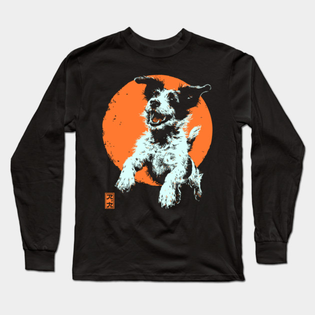 Retro Happy Dog - Ukiyo-e Jack Russell Terrier Art Long Sleeve T-Shirt by TuncGK