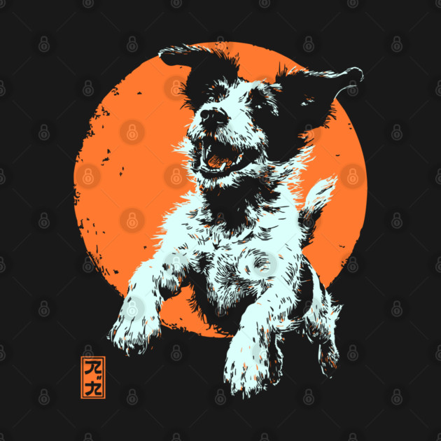 Retro Happy Dog - Ukiyo-e Jack Russell Terrier Art by TuncGK