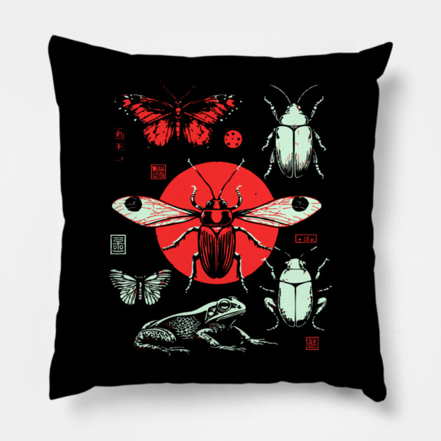 Ukiyo-e Insect Collection - Retro Japanese Entomology Art Pillow by TuncGK