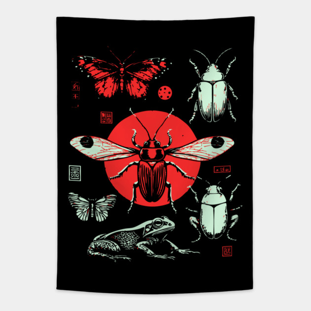 Ukiyo-e Insect Collection - Retro Japanese Entomology Art Tapestry by TuncGK