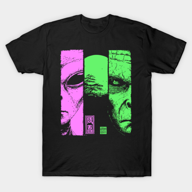 Alien vs Zombie - Retro Sci-Fi Horror Split Portrait T-Shirt by TuncGK