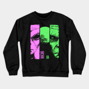 Alien vs Zombie - Retro Sci-Fi Horror Split Portrait Crewneck Sweatshirt