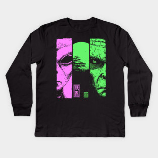 Alien vs Zombie - Retro Sci-Fi Horror Split Portrait Kids Long Sleeve T-Shirt
