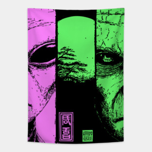 Alien vs Zombie - Retro Sci-Fi Horror Split Portrait Tapestry
