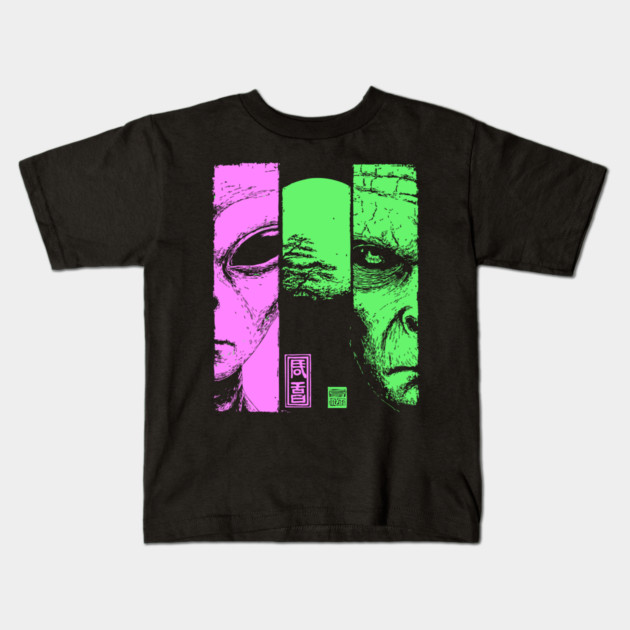 Alien vs Zombie - Retro Sci-Fi Horror Split Portrait Kids T-Shirt by TuncGK