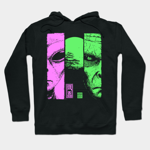Alien vs Zombie - Retro Sci-Fi Horror Split Portrait Hoodie by TuncGK