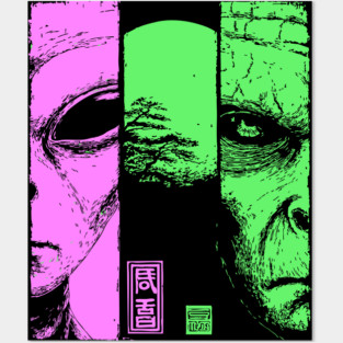 Alien vs Zombie - Retro Sci-Fi Horror Split Portrait Posters and Art
