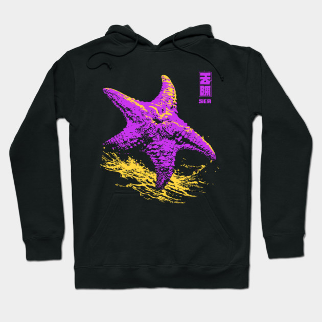 Vaporwave Starfish - Retro Neon Ocean Aesthetic Hoodie by TuncGK