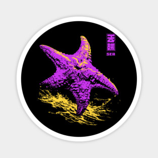 Vaporwave Starfish - Retro Neon Ocean Aesthetic Magnet