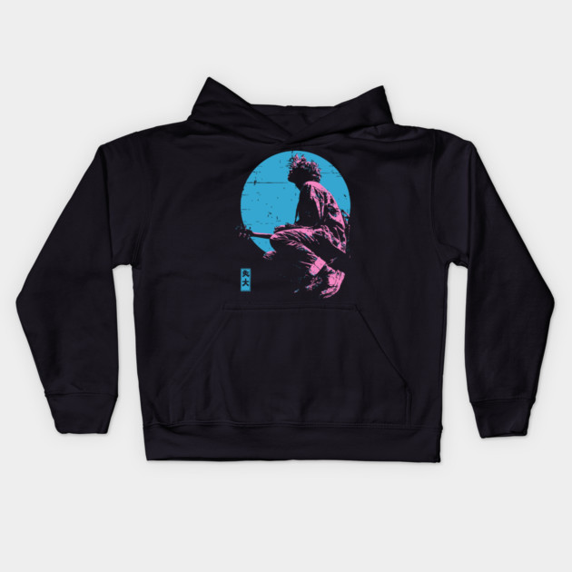 Lofi Moon Guitarist - Vaporwave Chillhop Aesthetic Kids Hoodie by TuncGK