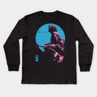 Lofi Moon Guitarist - Vaporwave Chillhop Aesthetic Kids Long Sleeve T-Shirt