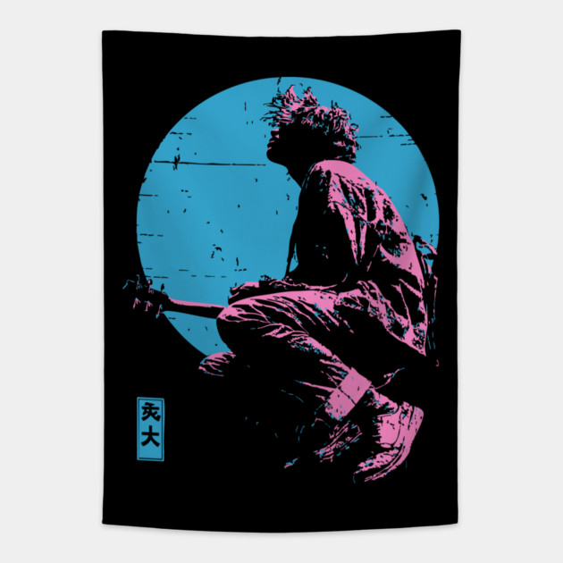 Lofi Moon Guitarist - Vaporwave Chillhop Aesthetic Tapestry by TuncGK