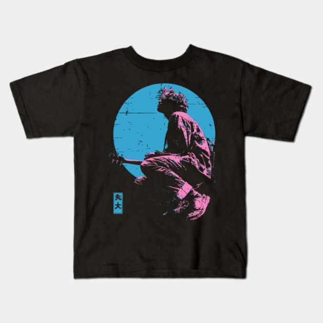 Lofi Moon Guitarist - Vaporwave Chillhop Aesthetic Kids T-Shirt by TuncGK