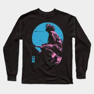 Lofi Moon Guitarist - Vaporwave Chillhop Aesthetic Long Sleeve T-Shirt