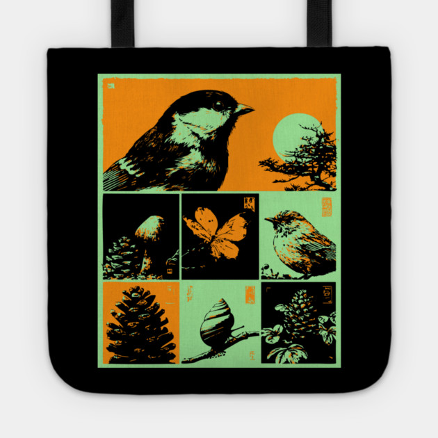 Japanese Nature Study - Ukiyo-e Bird and Frog Art Tote by TuncGK