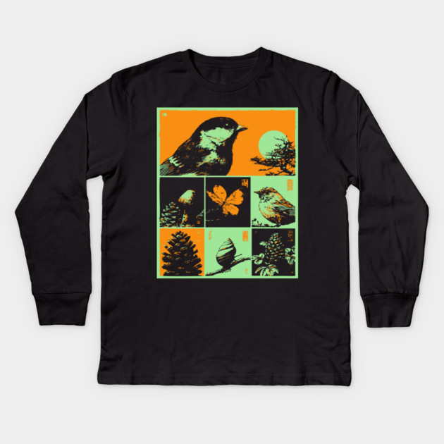 Japanese Nature Study - Ukiyo-e Bird and Frog Art Kids Long Sleeve T-Shirt by TuncGK