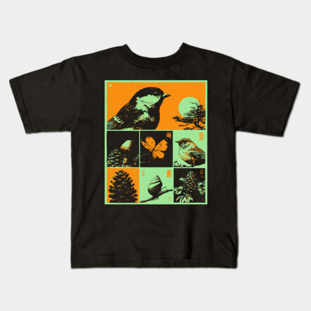 Japanese Nature Study - Ukiyo-e Bird and Frog Art Kids T-Shirt by TuncGK