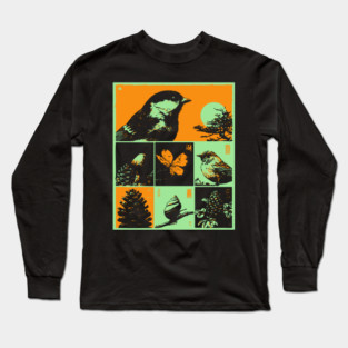 Japanese Nature Study - Ukiyo-e Bird and Frog Art Long Sleeve T-Shirt