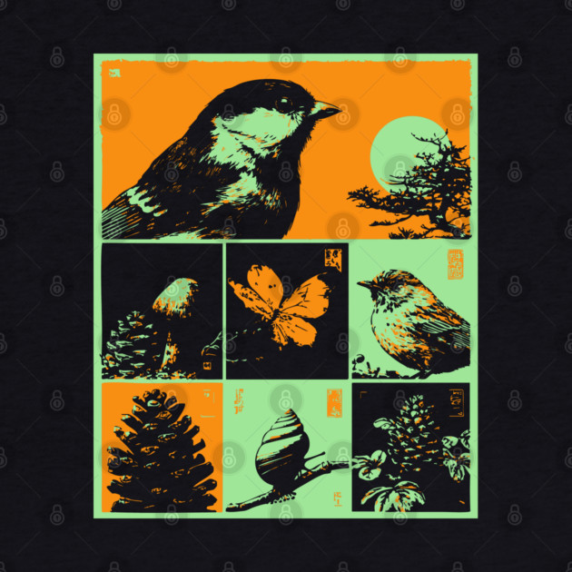 Japanese Nature Study - Ukiyo-e Bird and Frog Art by TuncGK