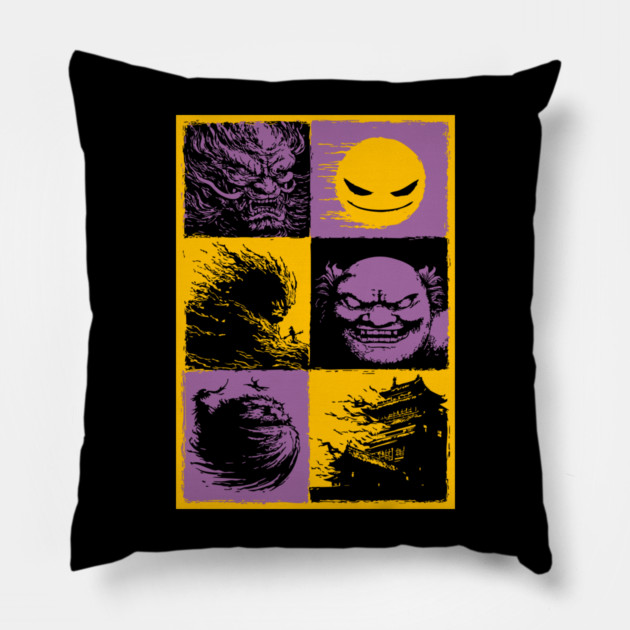 Yokai Demons - Japanese Oni and Hannya Mask Collage Pillow by TuncGK