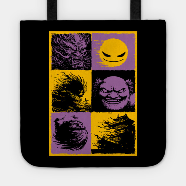 Yokai Demons - Japanese Oni and Hannya Mask Collage Tote by TuncGK