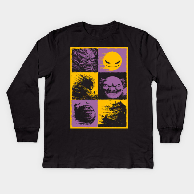 Yokai Demons - Japanese Oni and Hannya Mask Collage Kids Long Sleeve T-Shirt by TuncGK