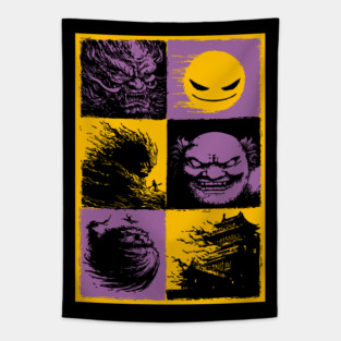 Yokai Demons - Japanese Oni and Hannya Mask Collage Tapestry