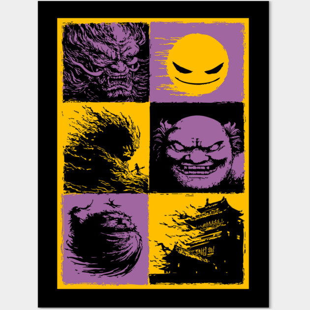 Yokai Demons - Japanese Oni and Hannya Mask Collage Wall Art by TuncGK