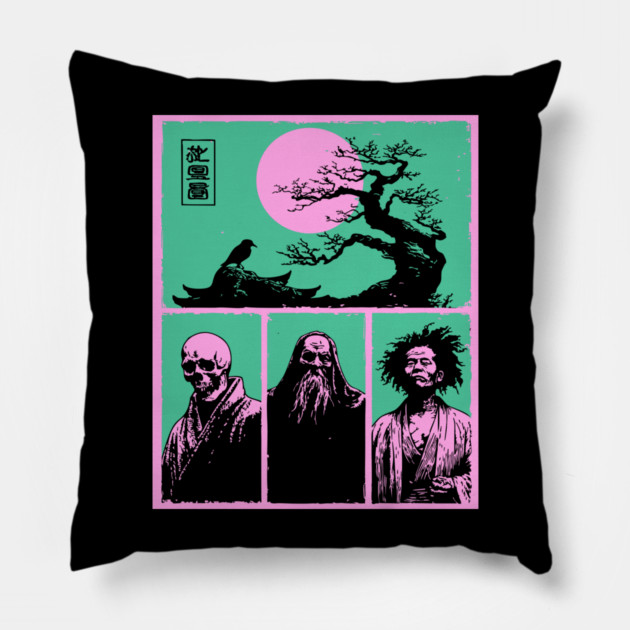 Zen Masters Memento Mori - Ukiyo-e Bushido Philosophy Pillow by TuncGK