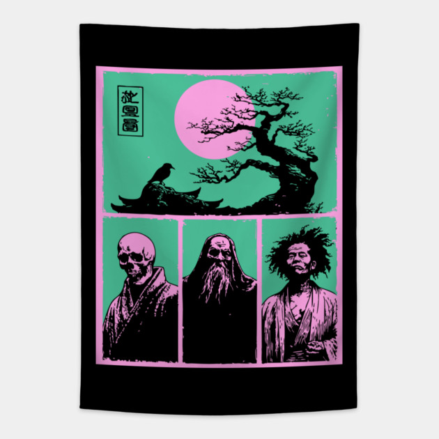 Zen Masters Memento Mori - Ukiyo-e Bushido Philosophy Tapestry by TuncGK