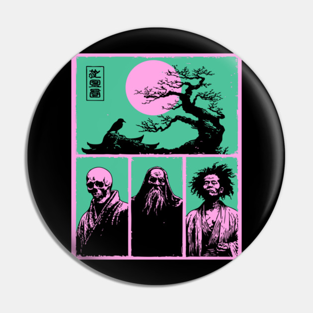 Zen Masters Memento Mori - Ukiyo-e Bushido Philosophy Pin by TuncGK