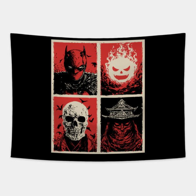 Gothic Vigilante & Ninja Horror - Retro Comic Book Art Tapestry by TuncGK
