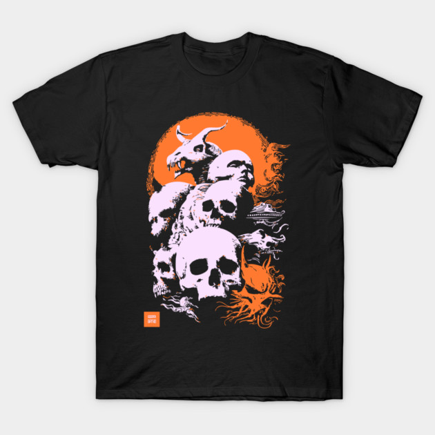 Pile of Skulls - Retro Dark Fantasy & Gothic Art T-Shirt by TuncGK