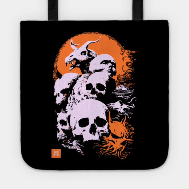 Pile of Skulls - Retro Dark Fantasy & Gothic Art Tote by TuncGK