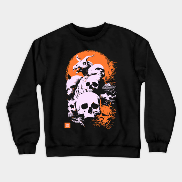 Pile of Skulls - Retro Dark Fantasy & Gothic Art Crewneck Sweatshirt by TuncGK