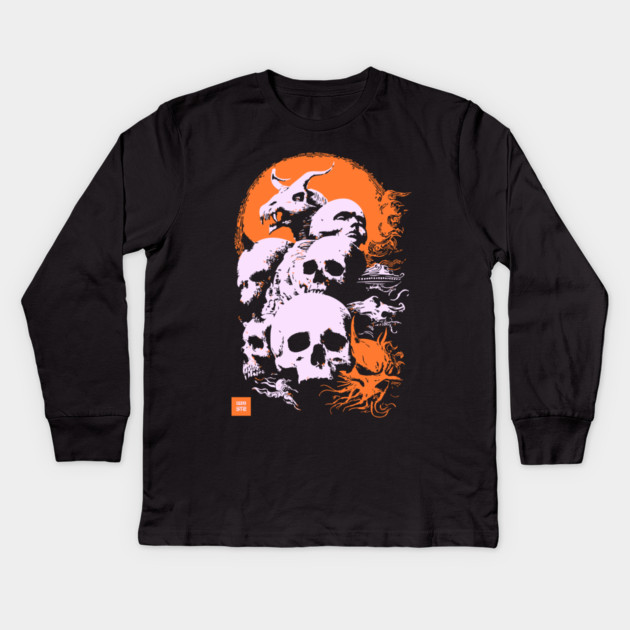 Pile of Skulls - Retro Dark Fantasy & Gothic Art Kids Long Sleeve T-Shirt by TuncGK