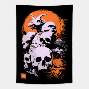 Pile of Skulls - Retro Dark Fantasy & Gothic Art Tapestry