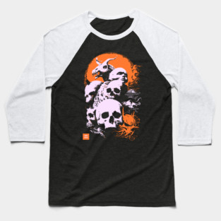 Pile of Skulls - Retro Dark Fantasy & Gothic Art Baseball T-Shirt